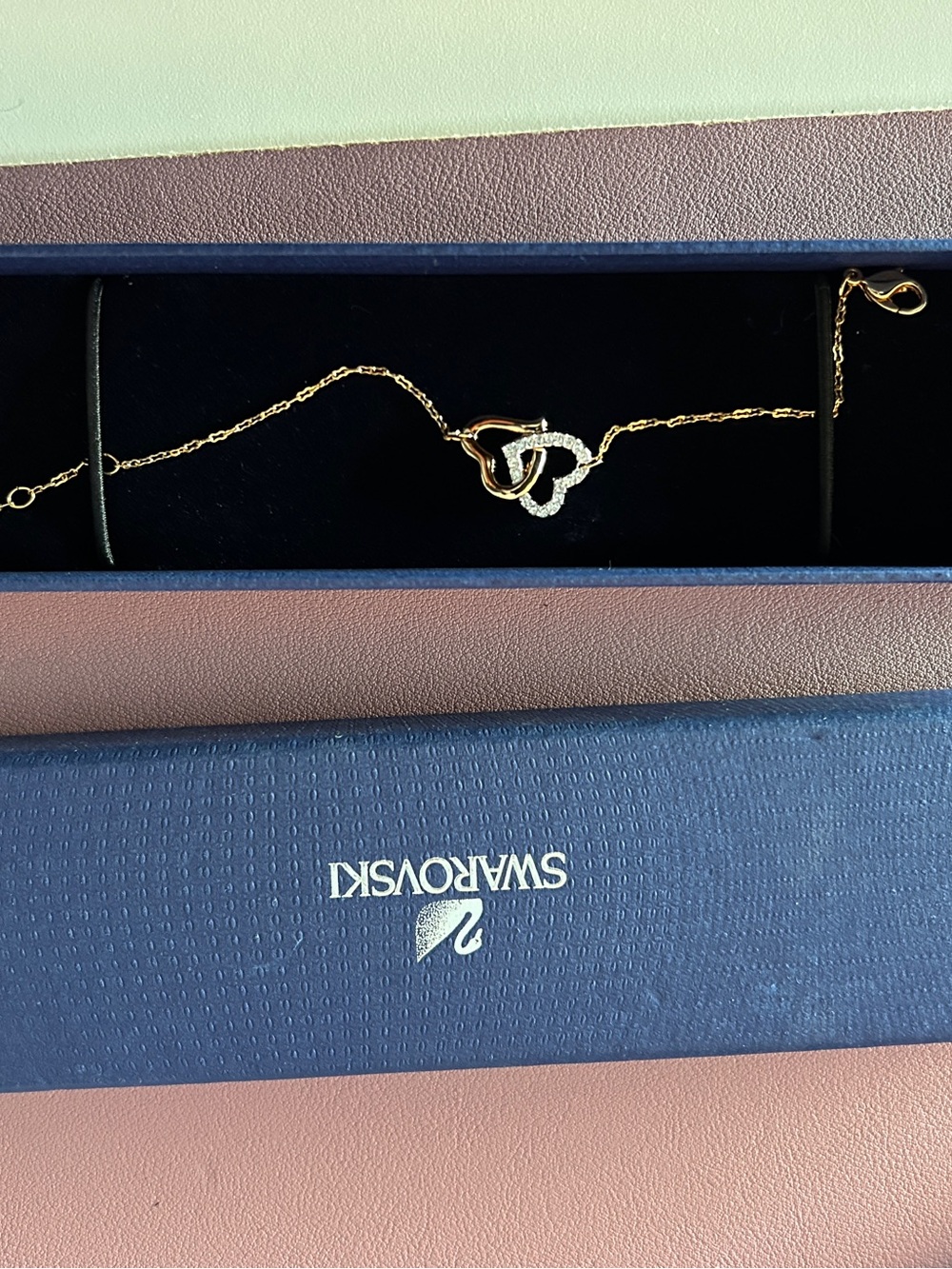 Swarovski Gold Double Heart Pendant Necklace with Crystal Accents